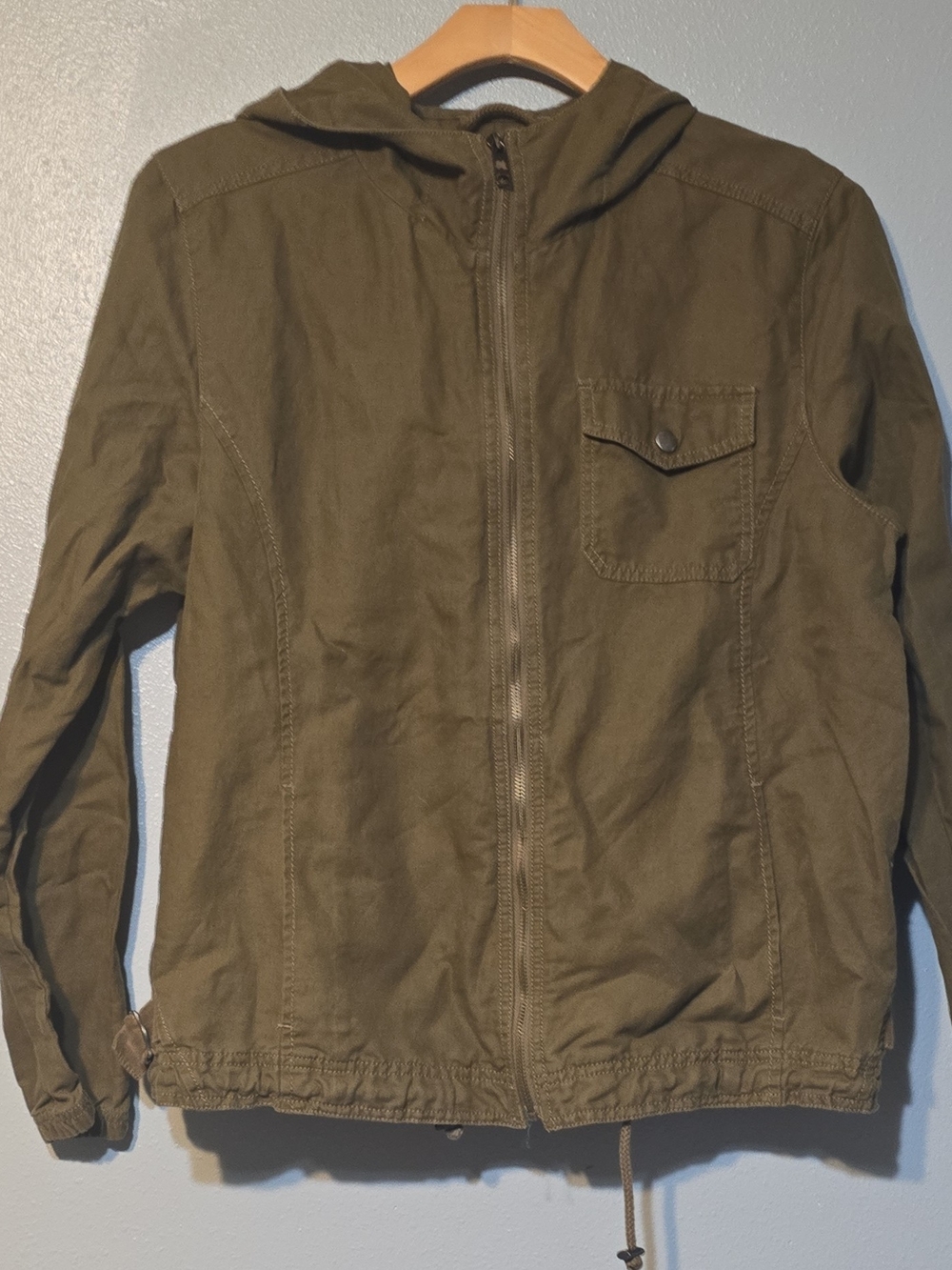 Eddie Bauer Olive Green Hooded Field Jacket Linen Blend Size XL